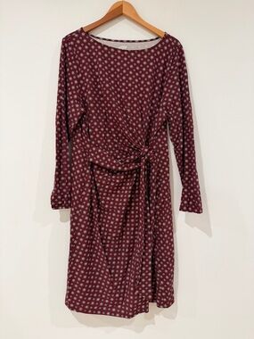 Land’s End Maroon Tie-Front Long Sleeve Dress